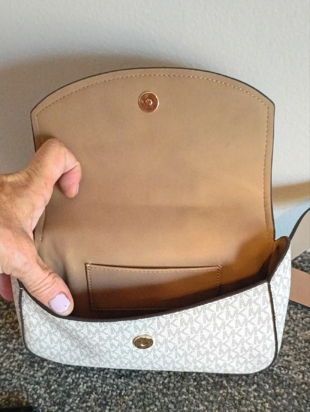 Michael Kors Beige & White Signature Flap Fanny Pack